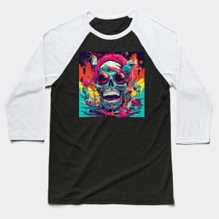 Psychedelic Brightly Colored Skulls and Skeletons Baseball T-Shirt